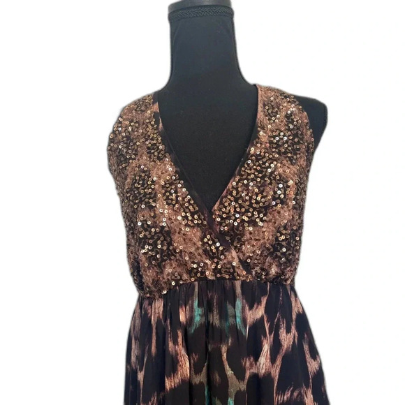 Boston Proper Women's Animal Print Sequin Halter Maxi Dress Size Small - Picture 4 of 8
